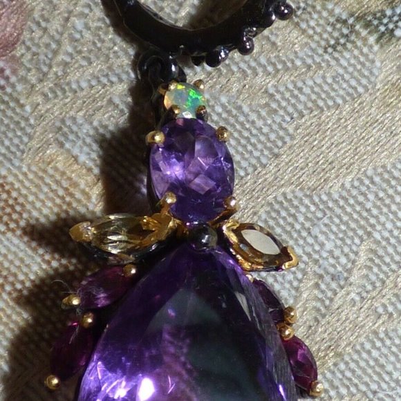 AMETHYST CITRINE FIRE OPAL 925 STERLING SILVER DANGLE EARRINGS BOHO GOTH WEDDING - Picture 11 of 11